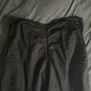 Ruched back Vintage black knee length cotton midi skirt zipper small S a-line XS